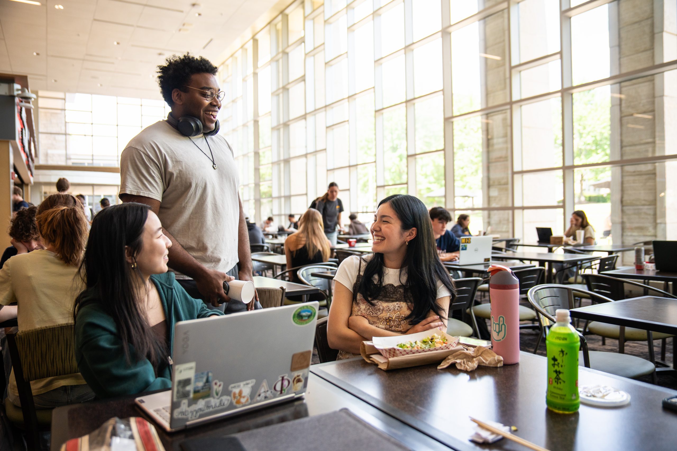 Students talk inside the MU Student Center