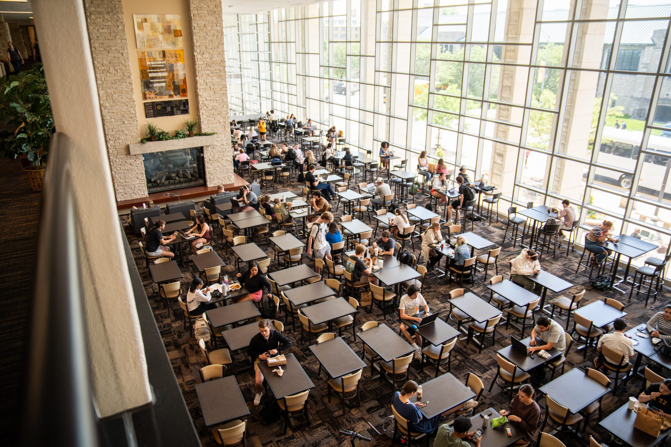 Students eating inside the MU Student Center