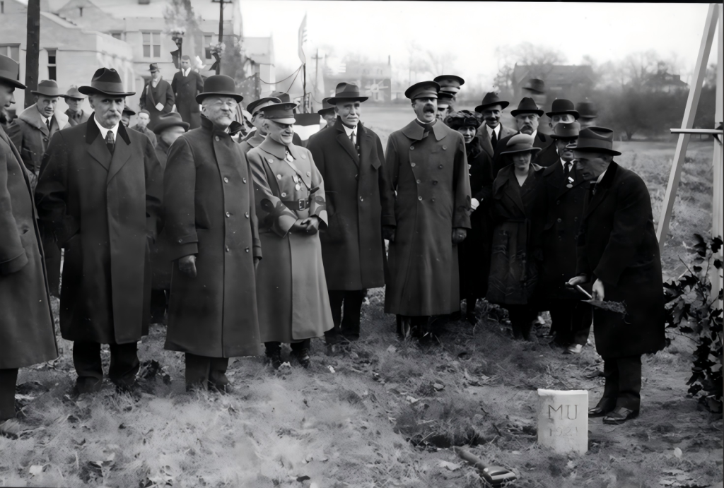 Several people attend the groundbreaking of the Memorial Student Union