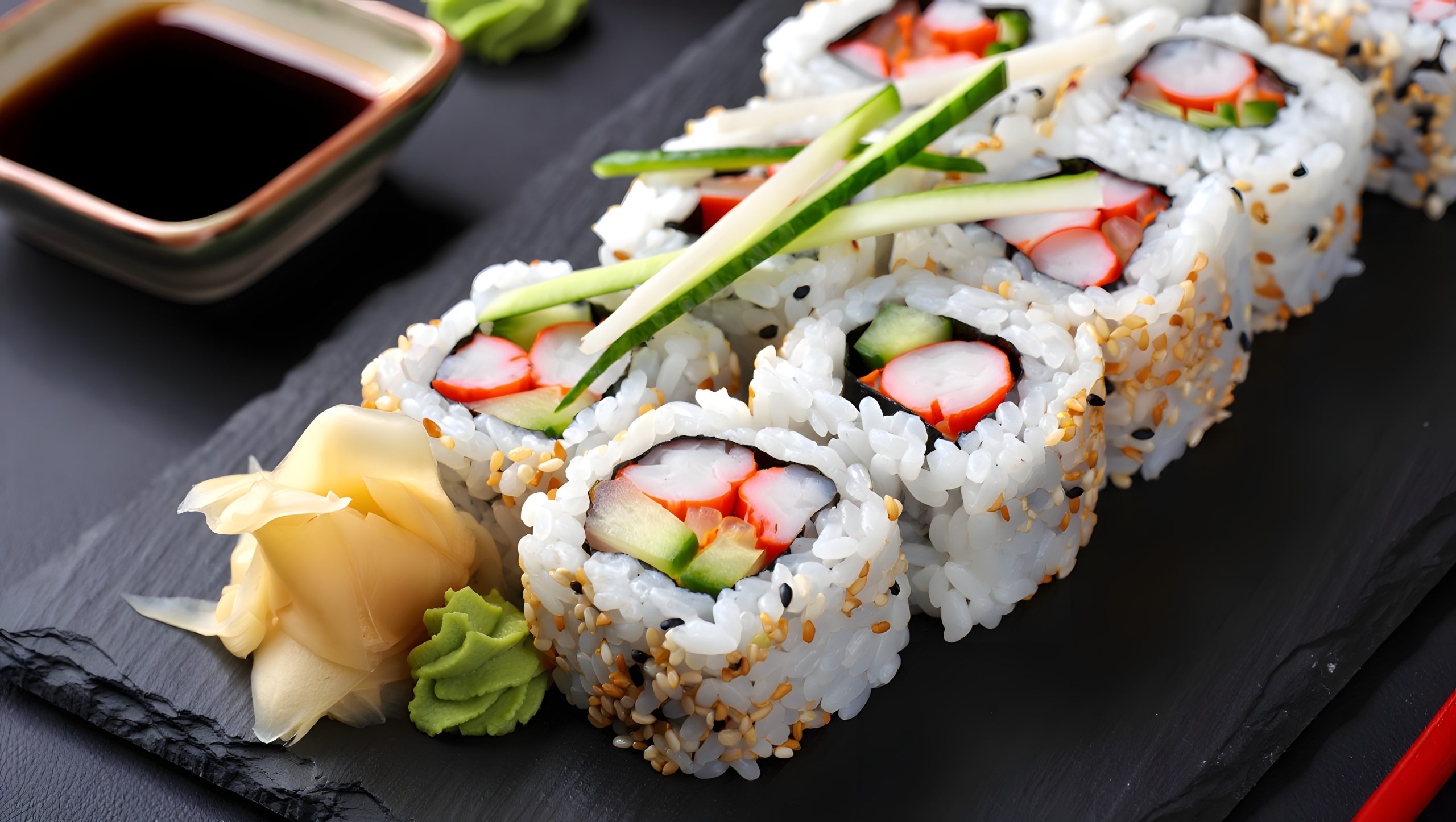 A California roll on a plate