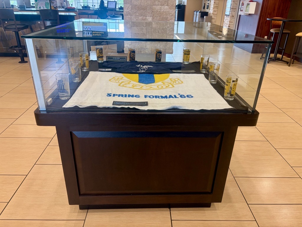 A display case in the MU Student Center