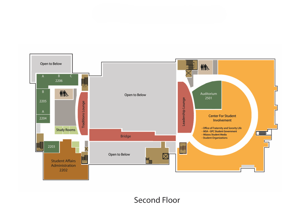 The second floor of the MU Student Center