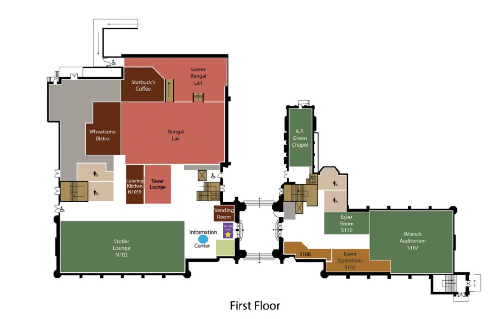 Map showing the first floor of Memorial Student Union