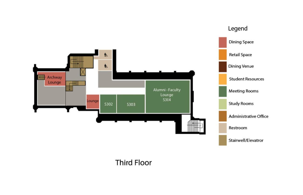 Map showing the third floor of Memorial Student Union