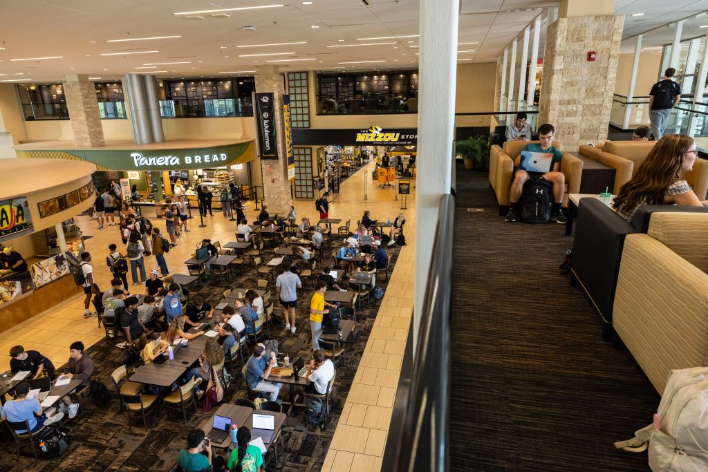 Students eat, relax and study in the MU Student Center