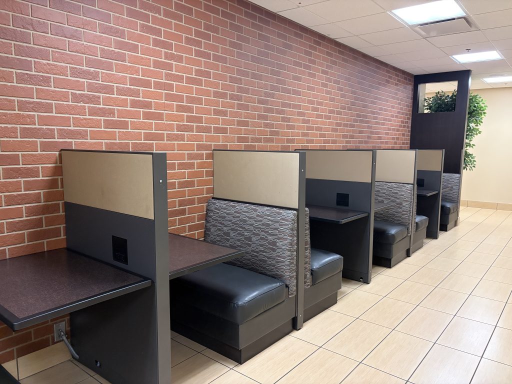 A row of study booths in the MU Student Center