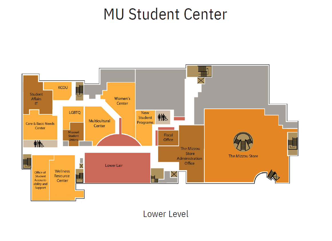 Map showing lower level of the MU Student Center
